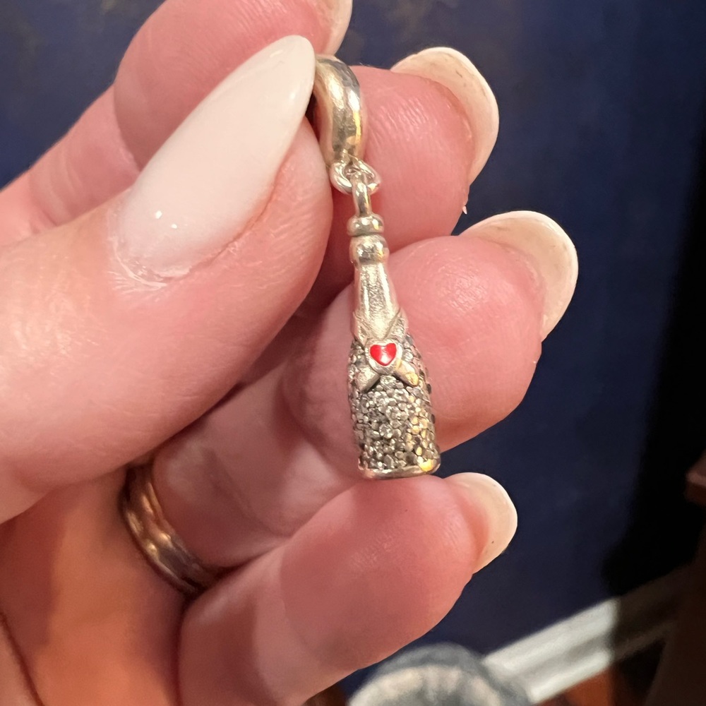 Pandora Champagne bottle with red heart dangle charm